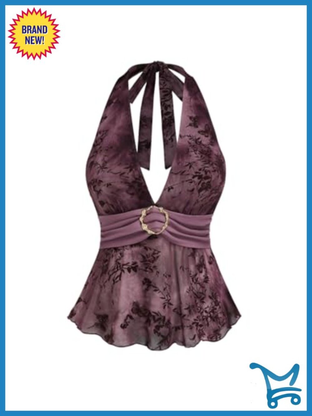 Plus Size Halter Babydoll Top Ruffle Hem Sleeveless Tie Back
